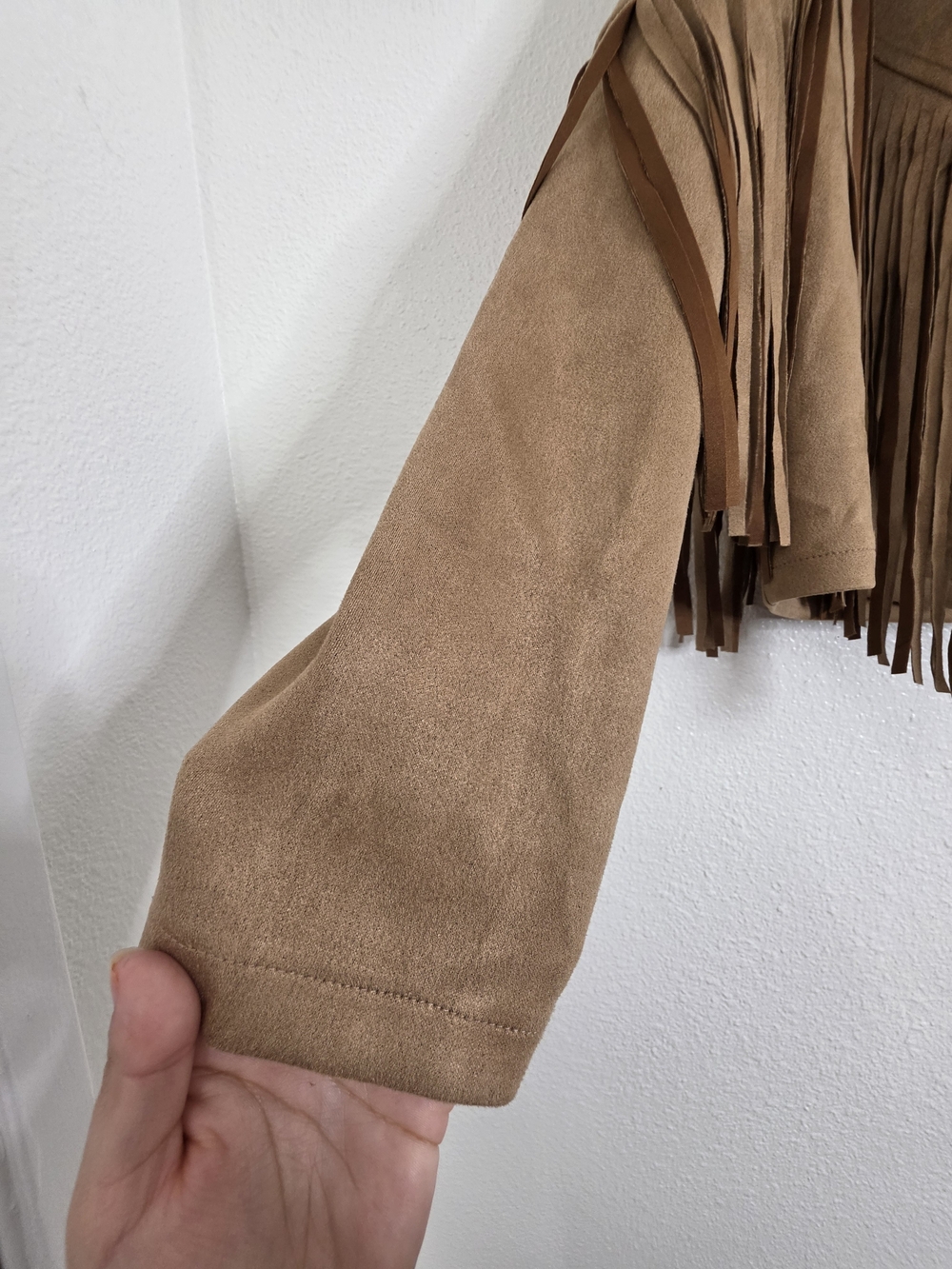 Womens Faux Suede Fringe Cropped Jacket Tan Brown Western Cowgirl Small - Picture 7 of 14